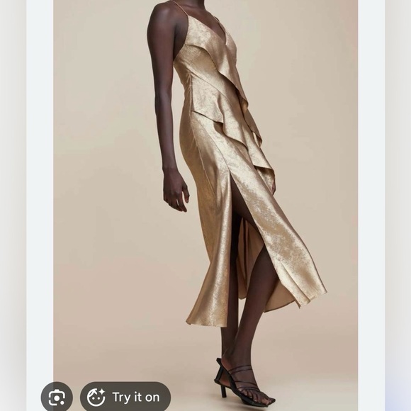 ACLER GOLD MIDI RUFFLE DRESS - Picture 3 of 9